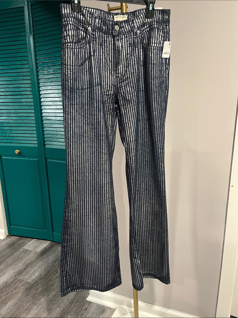 FREE PEOPLE NWT We The Free West Coast Metallic Jeans / Country Blue - Picture 6 of 9
